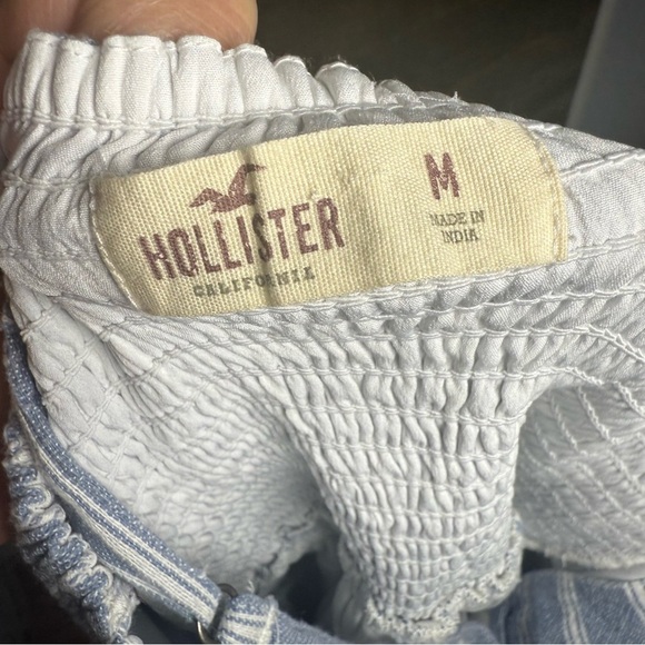 Hollister Blue White Striped Baby Doll Sundress Y2K Halter Mini Smocked Medium - Picture 7 of 9